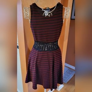 Red and blue fit and flare dress